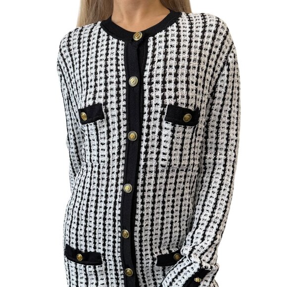 CHANEL Vintage 97P CC Logo Button Tweed Cardigan Sweater Top Black [106395] - Picture 1 of 12